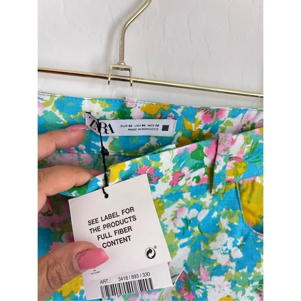 ZARA Floral Linen Pants Size 4 NWT